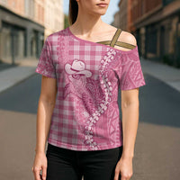 Pink Hawaii Palaka Cowboy Turtle Cross Shoulder Shirt Hawaiian Paniolo Puakenikeni Maile Lei DT05 - Polynesian Pride