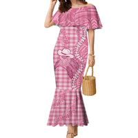 Pink Hawaii Palaka Cowboy Turtle Family Matching Mermaid Dress and Hawaiian Shirt Hawaiian Paniolo Puakenikeni Maile Lei DT05 Mom's Dress Pink - Polynesian Pride