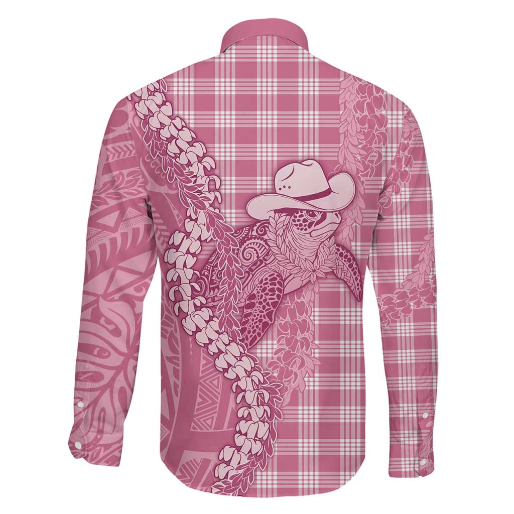 Pink Hawaii Palaka Cowboy Turtle Family Matching Off The Shoulder Long Sleeve Dress and Hawaiian Shirt Hawaiian Paniolo Puakenikeni Maile Lei DT05 - Polynesian Pride