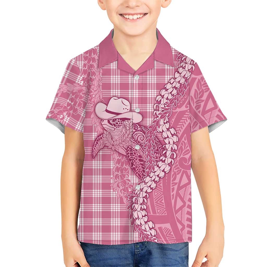 Pink Hawaii Palaka Cowboy Turtle Family Matching Off The Shoulder Long Sleeve Dress and Hawaiian Shirt Hawaiian Paniolo Puakenikeni Maile Lei DT05 Son's Shirt Pink - Polynesian Pride