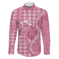 Pink Hawaii Palaka Cowboy Turtle Family Matching Off Shoulder Maxi Dress and Hawaiian Shirt Hawaiian Paniolo Puakenikeni Maile Lei DT05 Dad's Shirt - Long Sleeve Pink - Polynesian Pride
