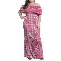 Pink Hawaii Palaka Cowboy Turtle Family Matching Off Shoulder Maxi Dress and Hawaiian Shirt Hawaiian Paniolo Puakenikeni Maile Lei DT05 Mom's Dress Pink - Polynesian Pride