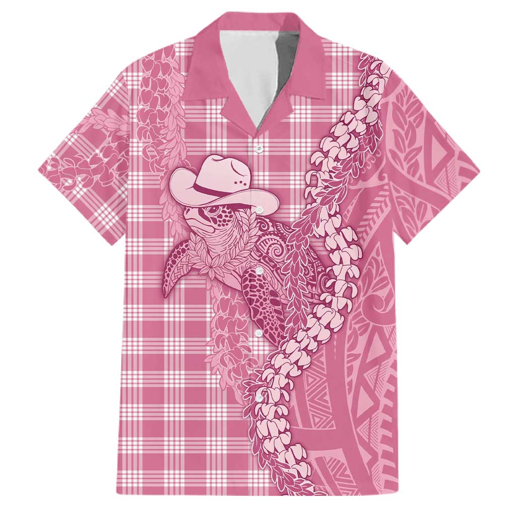 Pink Hawaii Palaka Cowboy Turtle Family Matching Puletasi and Hawaiian Shirt Hawaiian Paniolo Puakenikeni Maile Lei DT05 Dad's Shirt - Short Sleeve Pink - Polynesian Pride