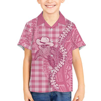 Pink Hawaii Palaka Cowboy Turtle Family Matching Short Sleeve Bodycon Dress and Hawaiian Shirt Hawaiian Paniolo Puakenikeni Maile Lei DT05 Son's Shirt Pink - Polynesian Pride
