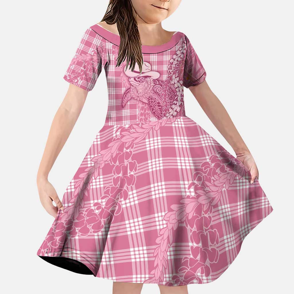 Pink Hawaii Palaka Cowboy Turtle Family Matching Summer Maxi Dress and Hawaiian Shirt Hawaiian Paniolo Puakenikeni Maile Lei DT05 Daughter's Dress Pink - Polynesian Pride