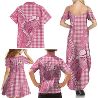 Pink Hawaii Palaka Cowboy Turtle Family Matching Summer Maxi Dress and Hawaiian Shirt Hawaiian Paniolo Puakenikeni Maile Lei DT05 - Polynesian Pride