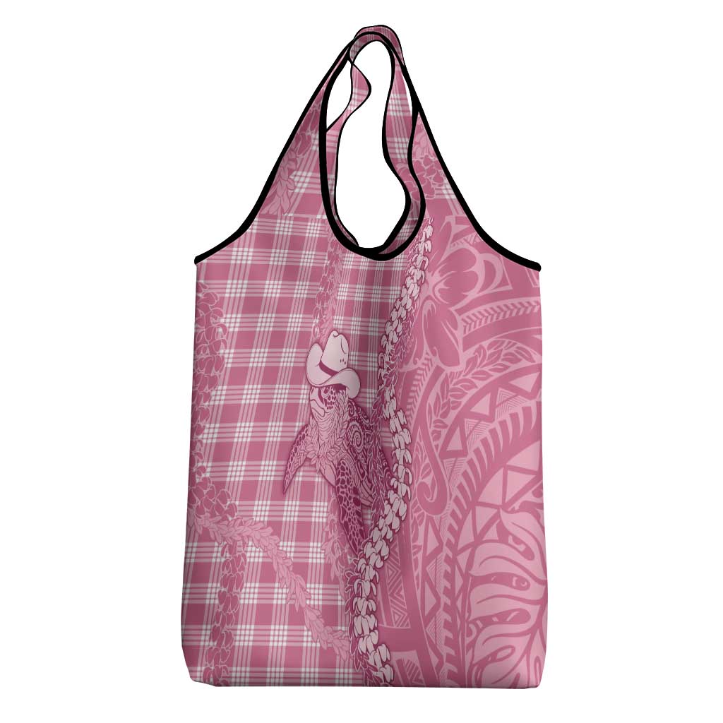 Pink Hawaii Palaka Cowboy Turtle Grocery Bag Hawaiian Paniolo Puakenikeni Maile Lei DT05 - Polynesian Pride
