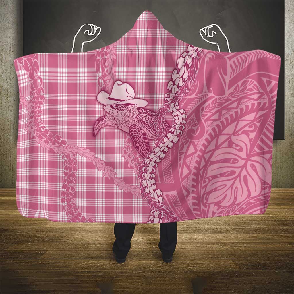 Pink Hawaii Palaka Cowboy Turtle Hooded Blanket Hawaiian Paniolo Puakenikeni Maile Lei DT05 - Polynesian Pride