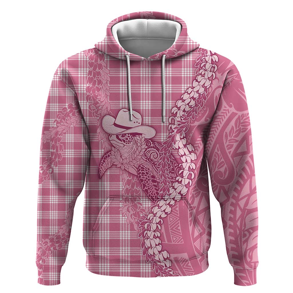 Pink Hawaii Palaka Cowboy Turtle Hoodie Hawaiian Paniolo Puakenikeni Maile Lei DT05 Pullover Hoodie Pink - Polynesian Pride