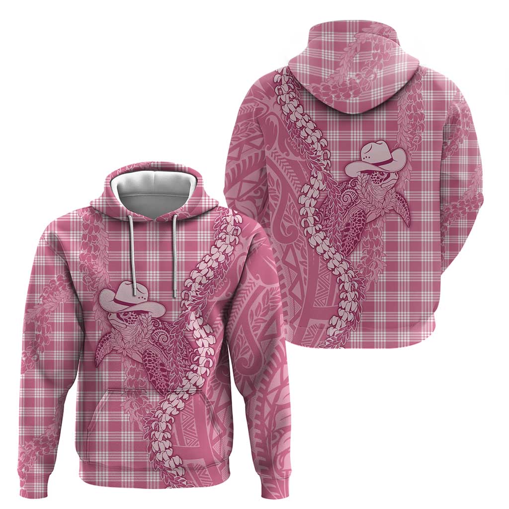 Pink Hawaii Palaka Cowboy Turtle Hoodie Hawaiian Paniolo Puakenikeni Maile Lei DT05 - Polynesian Pride