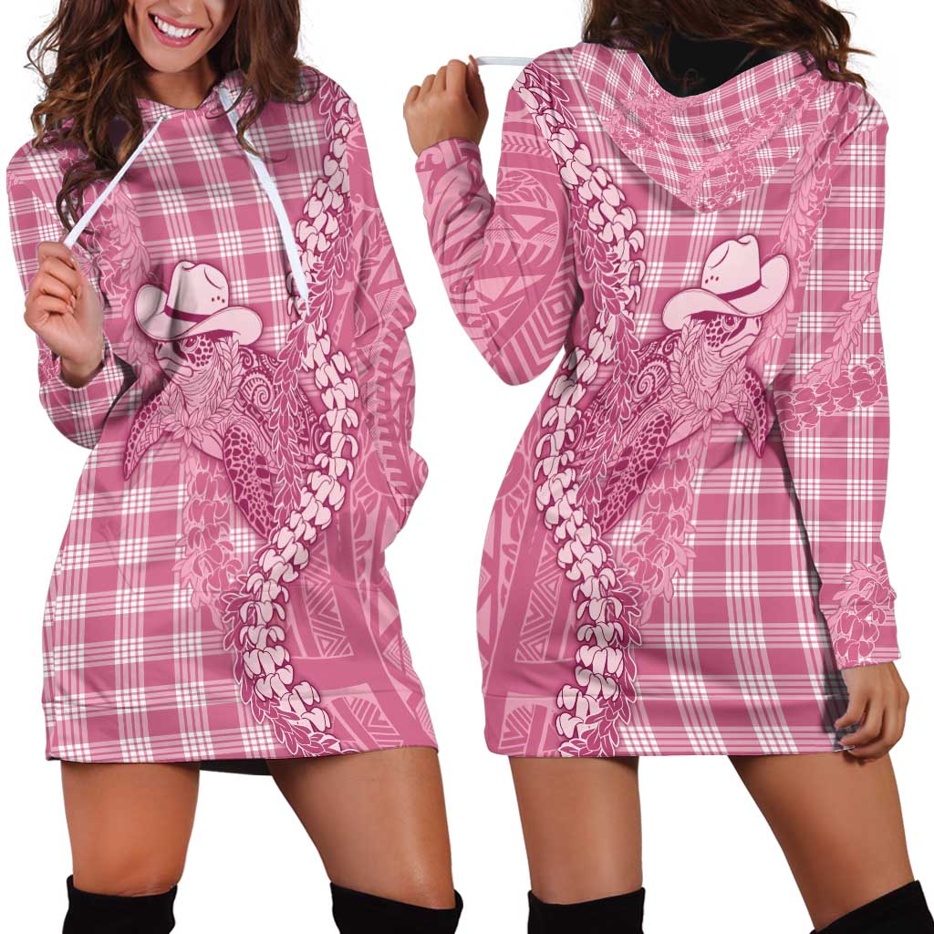 Pink Hawaii Palaka Cowboy Turtle Hoodie Dress Hawaiian Paniolo Puakenikeni Maile Lei DT05 - Polynesian Pride