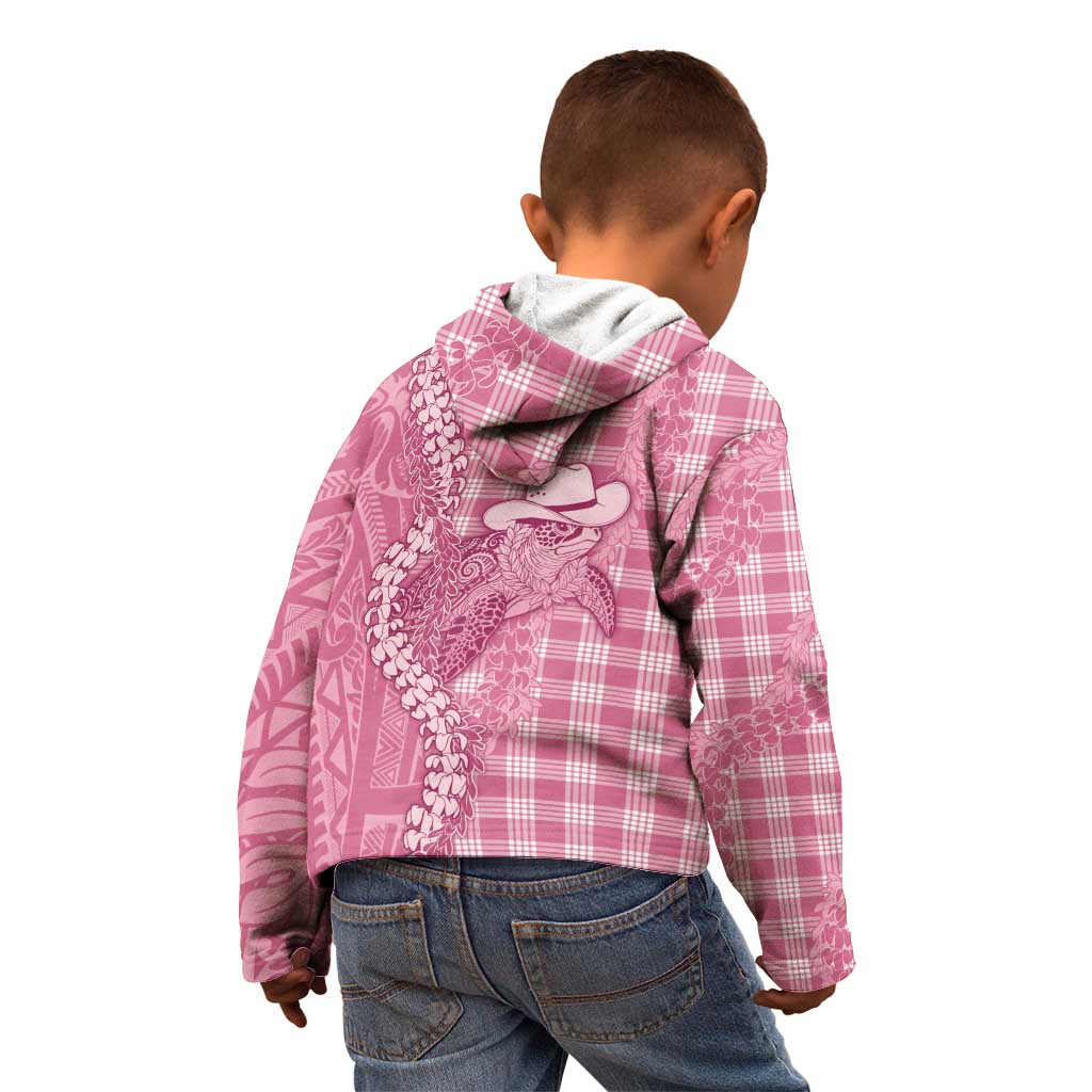 Pink Hawaii Palaka Cowboy Turtle Kid Hoodie Hawaiian Paniolo Puakenikeni Maile Lei - Polynesian Pride
