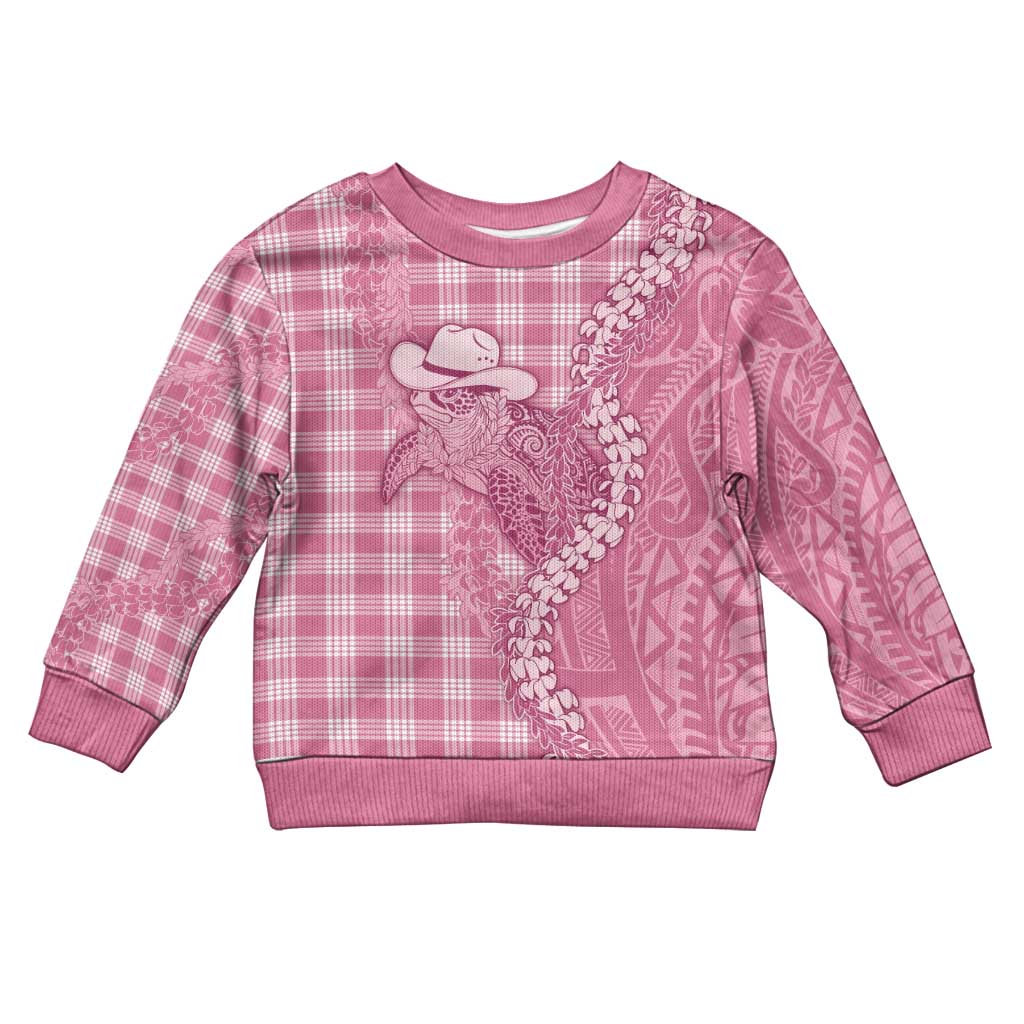 Pink Hawaii Palaka Cowboy Turtle Kid Ugly Christmas Sweater Hawaiian Paniolo Puakenikeni Maile Lei DT05 Kid Pink - Polynesian Pride