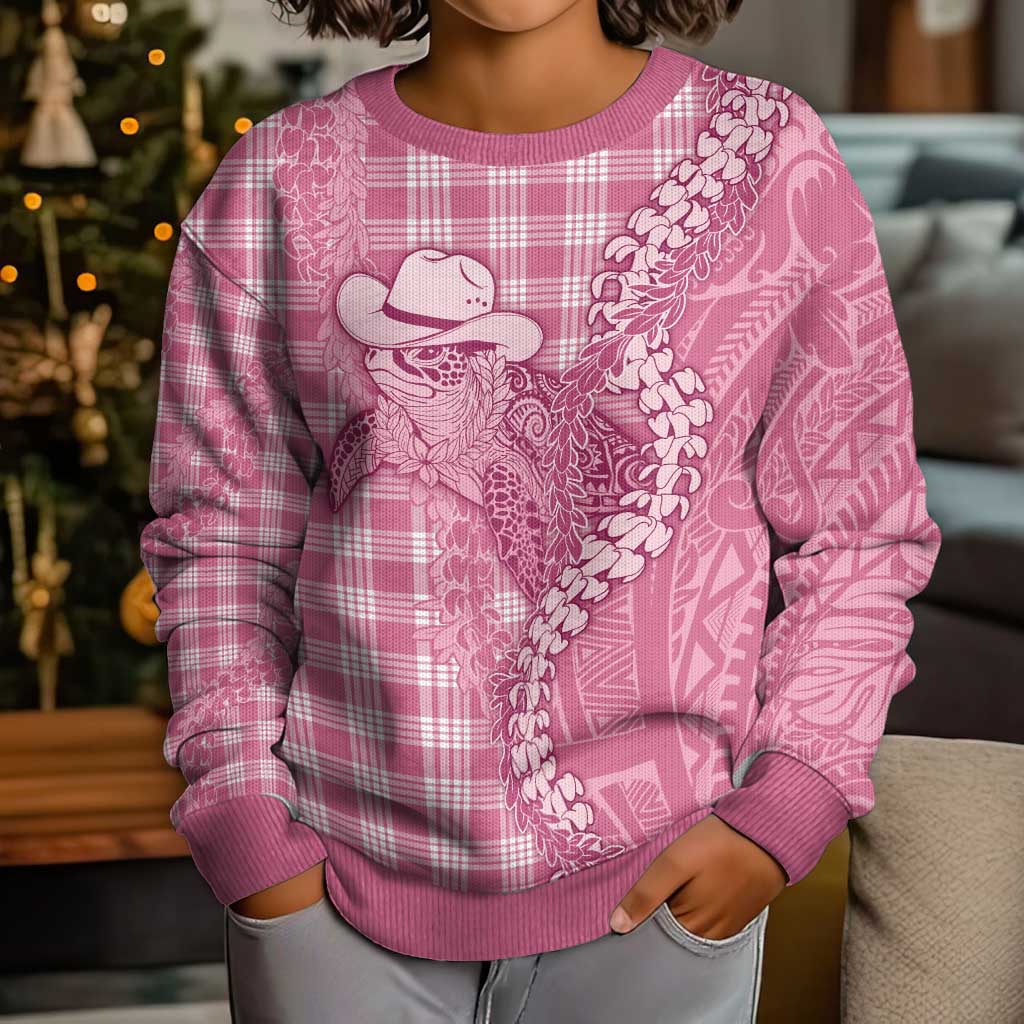 Pink Hawaii Palaka Cowboy Turtle Kid Ugly Christmas Sweater Hawaiian Paniolo Puakenikeni Maile Lei DT05 - Polynesian Pride