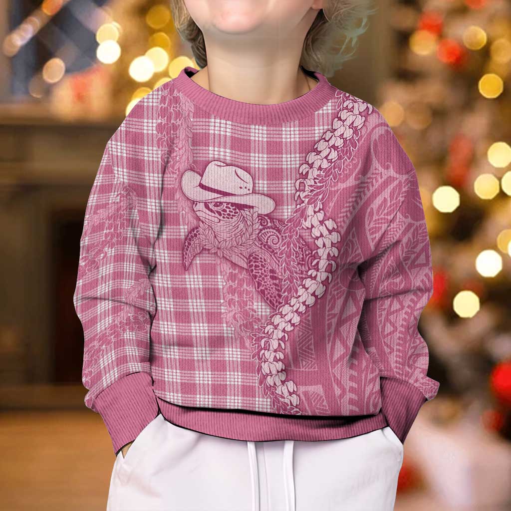 Pink Hawaii Palaka Cowboy Turtle Kid Ugly Christmas Sweater Hawaiian Paniolo Puakenikeni Maile Lei DT05 - Polynesian Pride