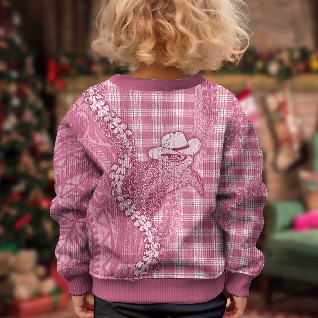 Pink Hawaii Palaka Cowboy Turtle Kid Ugly Christmas Sweater Hawaiian Paniolo Puakenikeni Maile Lei DT05 - Polynesian Pride