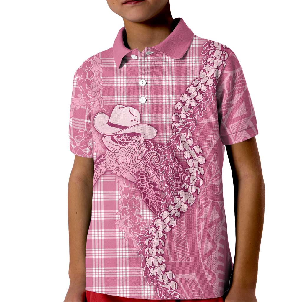 Pink Hawaii Palaka Cowboy Turtle Kid Polo Shirt Hawaiian Paniolo Puakenikeni Maile Lei DT05 Kid Pink - Polynesian Pride