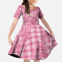 Pink Hawaii Palaka Cowboy Turtle Kid Short Sleeve Dress Hawaiian Paniolo Puakenikeni Maile Lei DT05 KID Pink - Polynesian Pride