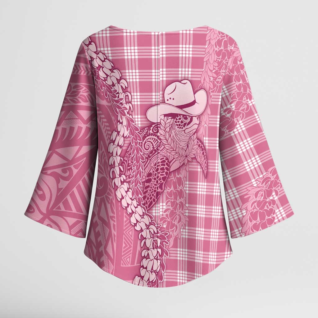 Pink Hawaii Palaka Cowboy Turtle Kimono Sleeve Blouse Hawaiian Paniolo Puakenikeni Maile Lei DT05 - Polynesian Pride