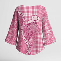 Pink Hawaii Palaka Cowboy Turtle Kimono Sleeve Blouse Hawaiian Paniolo Puakenikeni Maile Lei DT05 - Polynesian Pride