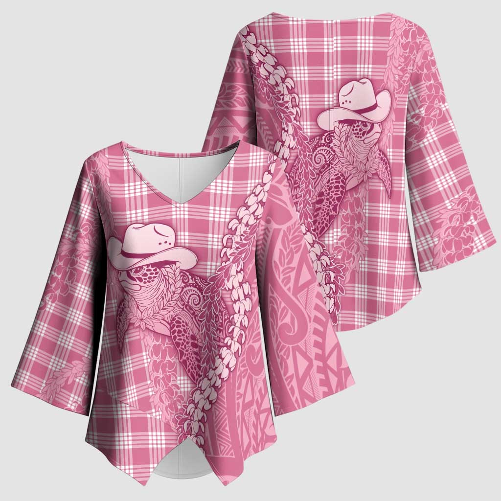 Pink Hawaii Palaka Cowboy Turtle Kimono Sleeve Blouse Hawaiian Paniolo Puakenikeni Maile Lei DT05 - Polynesian Pride