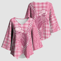Pink Hawaii Palaka Cowboy Turtle Kimono Sleeve Blouse Hawaiian Paniolo Puakenikeni Maile Lei DT05 - Polynesian Pride