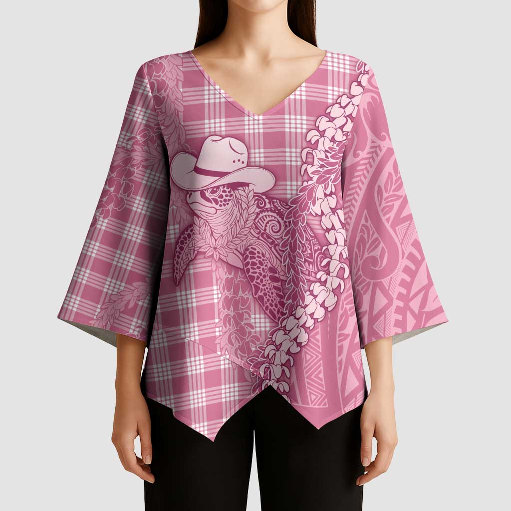 Pink Hawaii Palaka Cowboy Turtle Kimono Sleeve Blouse Hawaiian Paniolo Puakenikeni Maile Lei DT05 - Polynesian Pride