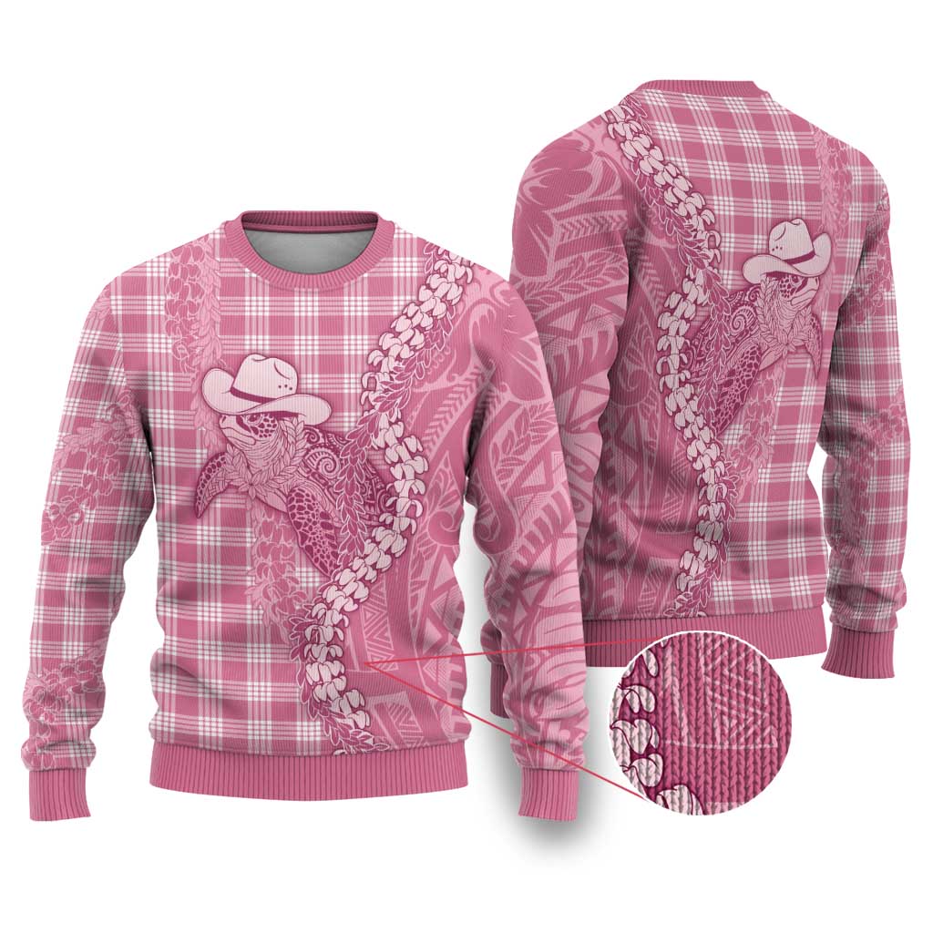 Pink Hawaii Palaka Cowboy Turtle Ugly Christmas Sweater Hawaiian Paniolo Puakenikeni Maile Lei DT05 Pink - Polynesian Pride