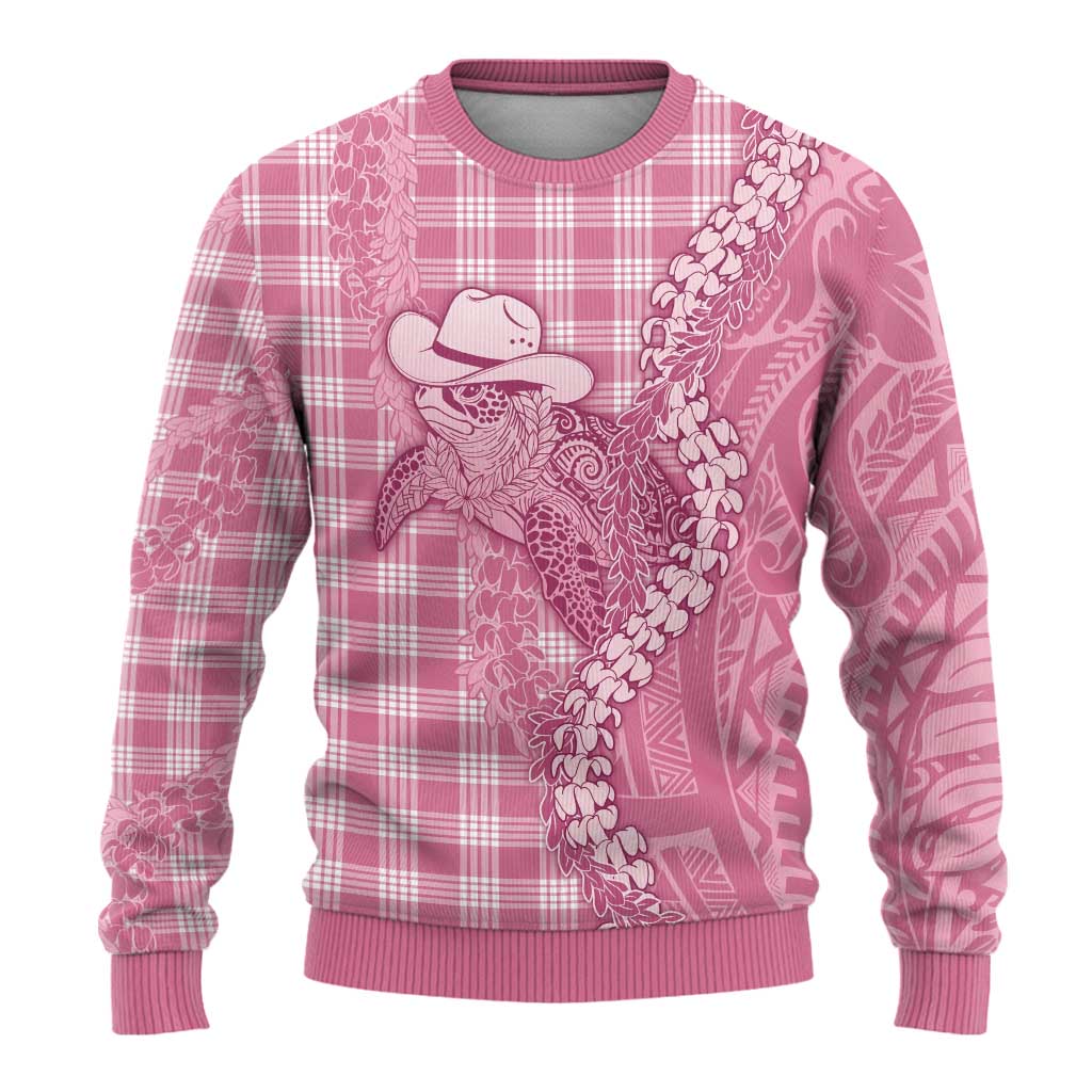 Pink Hawaii Palaka Cowboy Turtle Ugly Christmas Sweater Hawaiian Paniolo Puakenikeni Maile Lei DT05 - Polynesian Pride