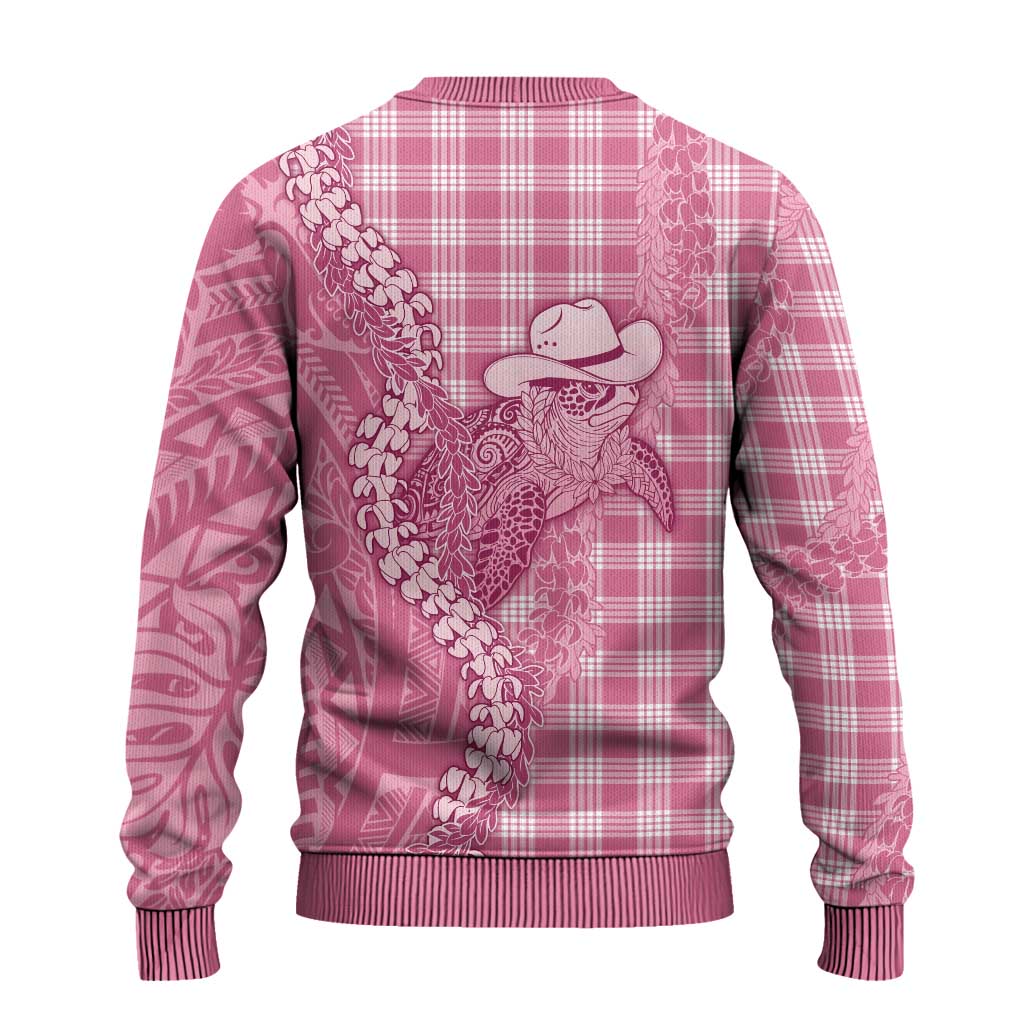 Pink Hawaii Palaka Cowboy Turtle Ugly Christmas Sweater Hawaiian Paniolo Puakenikeni Maile Lei DT05 - Polynesian Pride