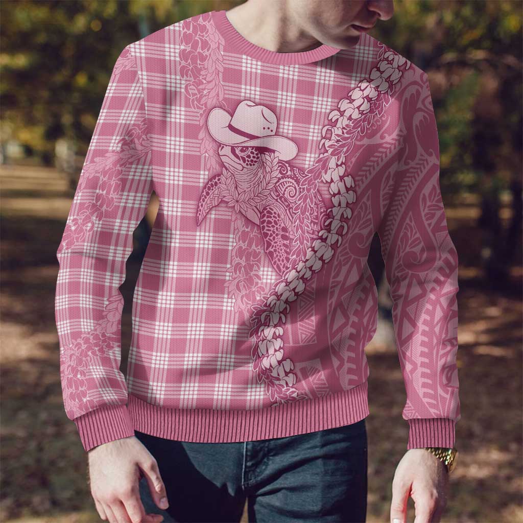 Pink Hawaii Palaka Cowboy Turtle Ugly Christmas Sweater Hawaiian Paniolo Puakenikeni Maile Lei DT05 - Polynesian Pride