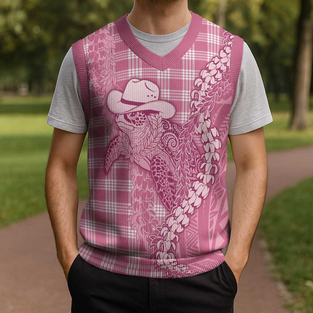 Pink Hawaii Palaka Cowboy Turtle Christmas Knitted V-Neck Vest Hawaiian Paniolo Puakenikeni Maile Lei DT05 - Polynesian Pride
