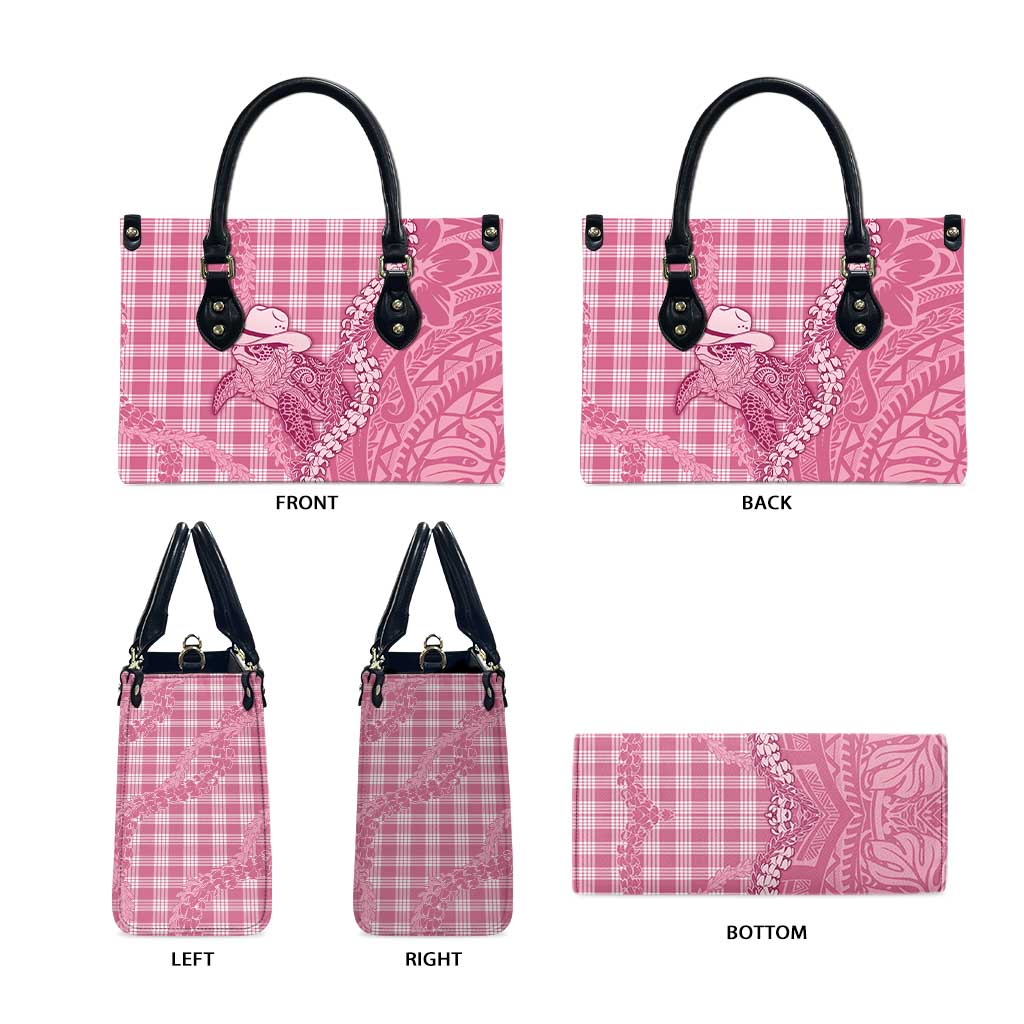 Pink Hawaii Palaka Cowboy Turtle Leather Bag Hawaiian Paniolo Puakenikeni Maile Lei DT05 - Polynesian Pride