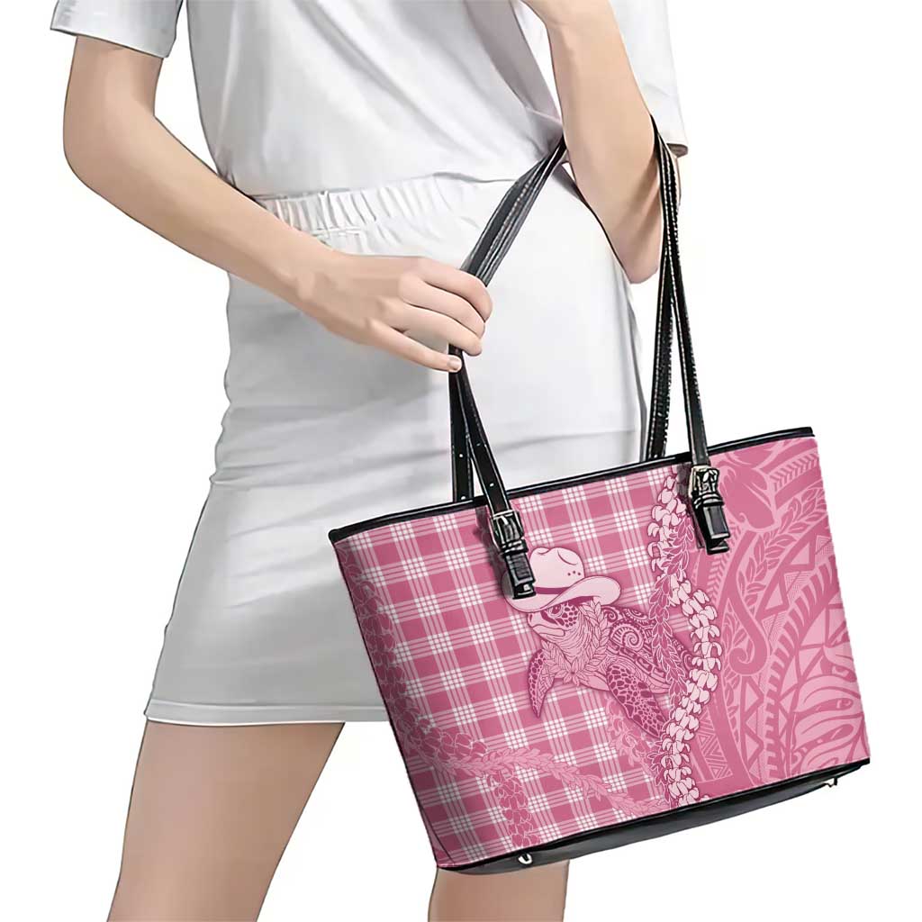 Pink Hawaii Palaka Cowboy Turtle Leather Tote Bag Hawaiian Paniolo Puakenikeni Maile Lei DT05 - Polynesian Pride