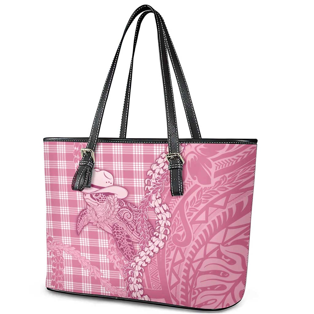 Pink Hawaii Palaka Cowboy Turtle Leather Tote Bag Hawaiian Paniolo Puakenikeni Maile Lei DT05 - Polynesian Pride
