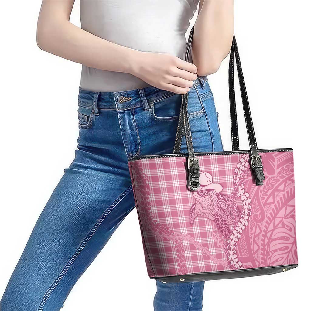 Pink Hawaii Palaka Cowboy Turtle Leather Tote Bag Hawaiian Paniolo Puakenikeni Maile Lei DT05 - Polynesian Pride