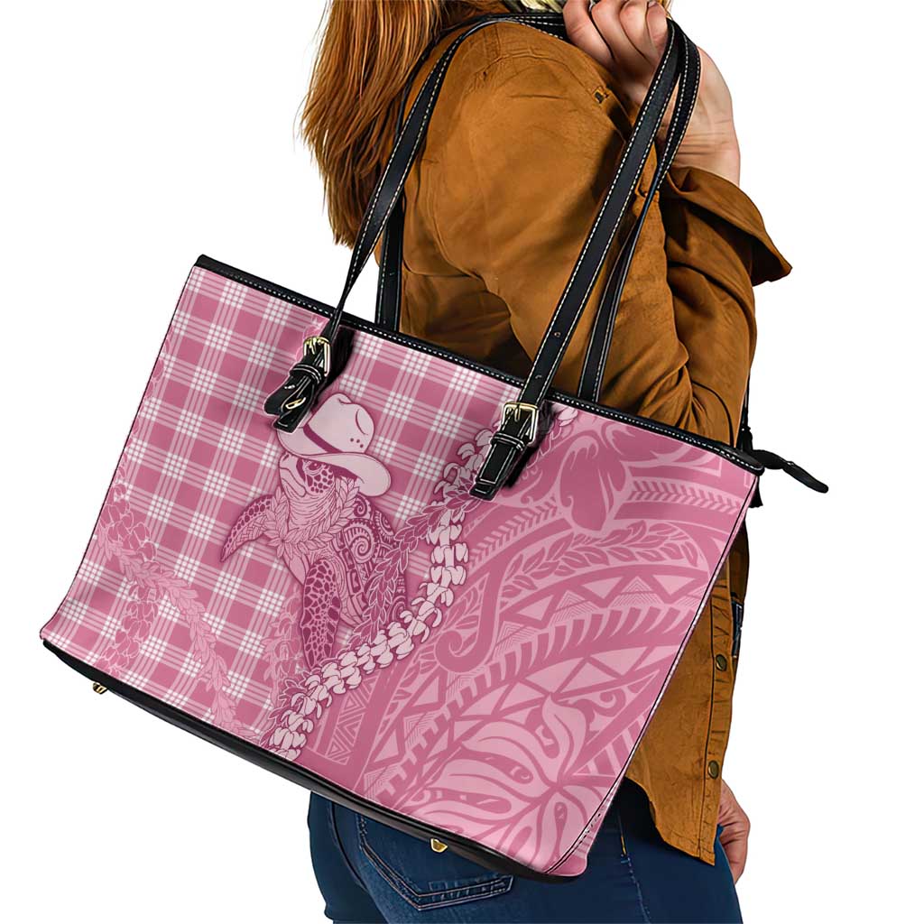 Pink Hawaii Palaka Cowboy Turtle Leather Tote Bag Hawaiian Paniolo Puakenikeni Maile Lei DT05 - Polynesian Pride