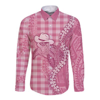 Pink Hawaii Palaka Cowboy Turtle Long Sleeve Button Shirt Hawaiian Paniolo Puakenikeni Maile Lei DT05 Unisex Pink - Polynesian Pride