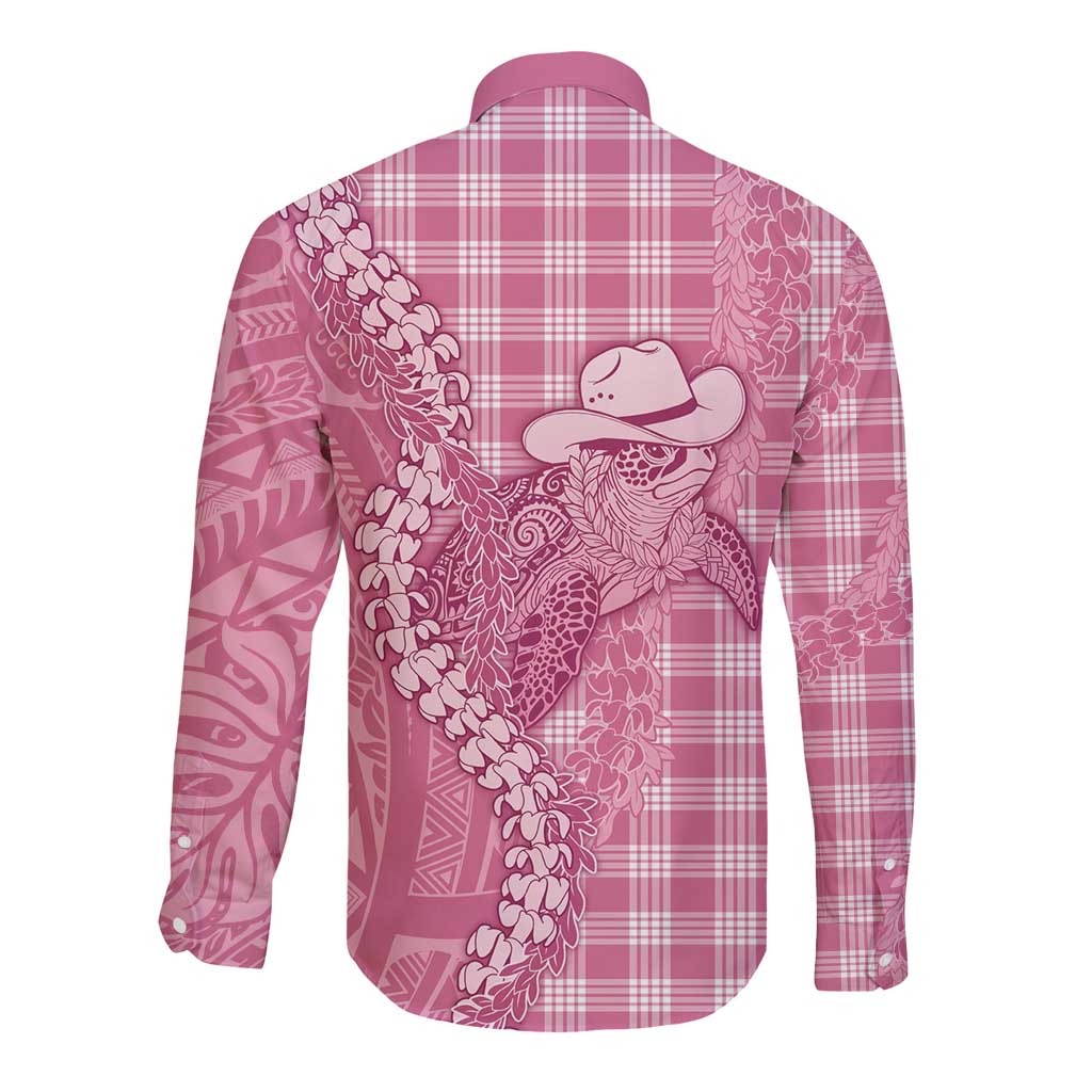 Pink Hawaii Palaka Cowboy Turtle Long Sleeve Button Shirt Hawaiian Paniolo Puakenikeni Maile Lei DT05 - Polynesian Pride