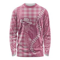 Pink Hawaii Palaka Cowboy Turtle Long Sleeve Shirt Hawaiian Paniolo Puakenikeni Maile Lei DT05 Unisex Pink - Polynesian Pride