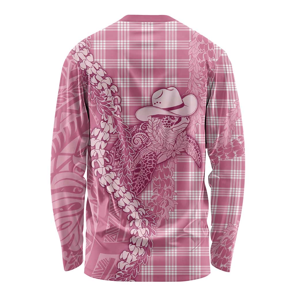 Pink Hawaii Palaka Cowboy Turtle Long Sleeve Shirt Hawaiian Paniolo Puakenikeni Maile Lei DT05 - Polynesian Pride
