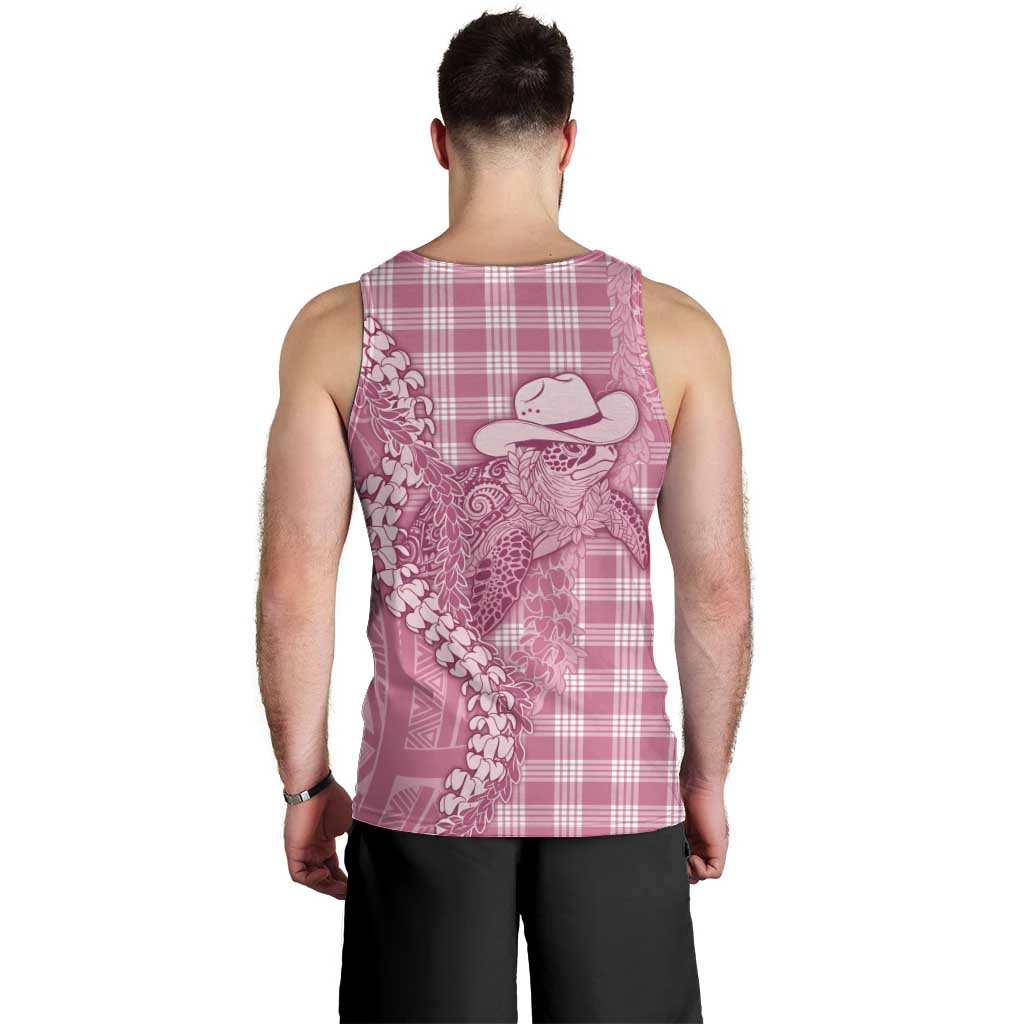 Pink Hawaii Palaka Cowboy Turtle Men Tank Top Hawaiian Paniolo Puakenikeni Maile Lei DT05 - Polynesian Pride