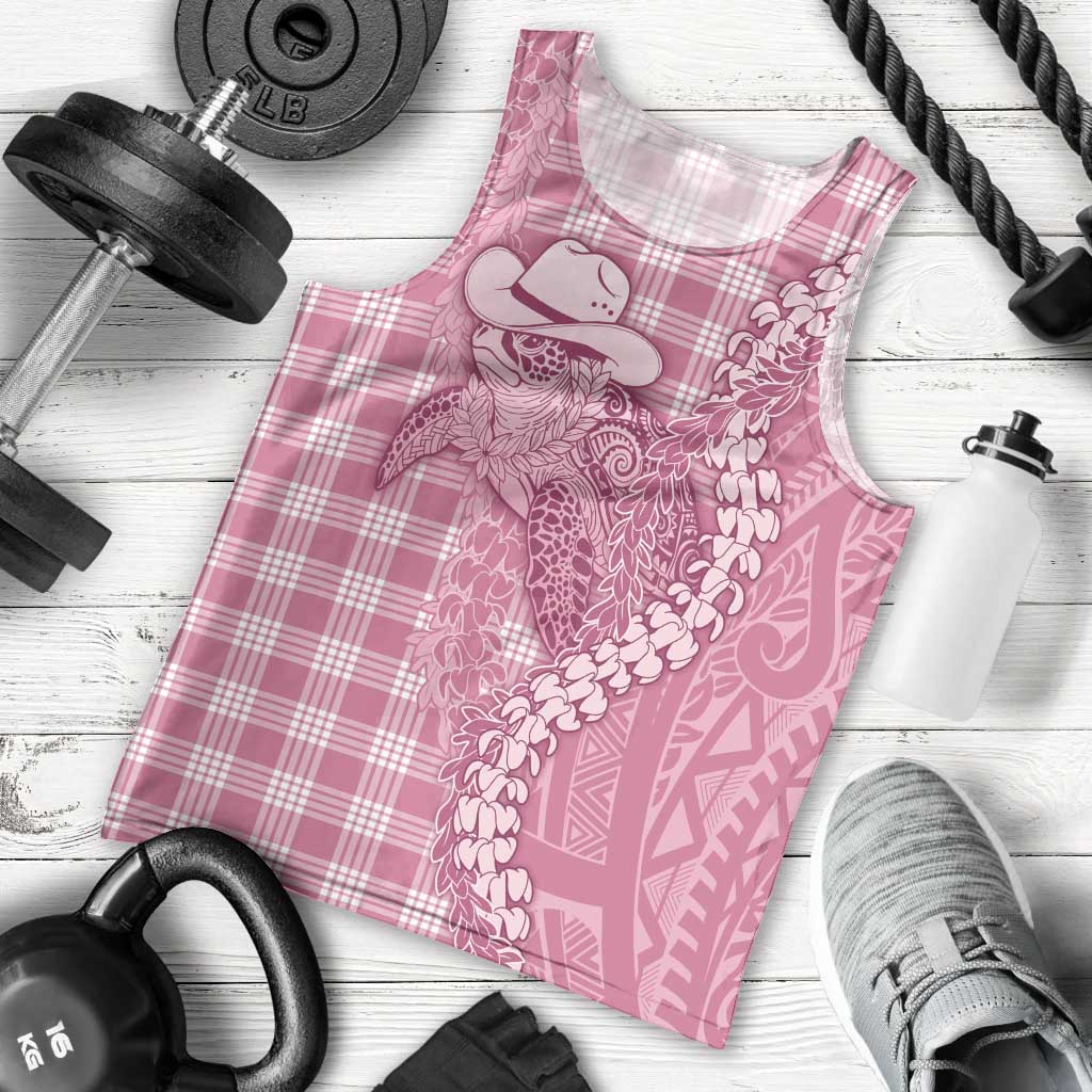 Pink Hawaii Palaka Cowboy Turtle Men Tank Top Hawaiian Paniolo Puakenikeni Maile Lei DT05 - Polynesian Pride