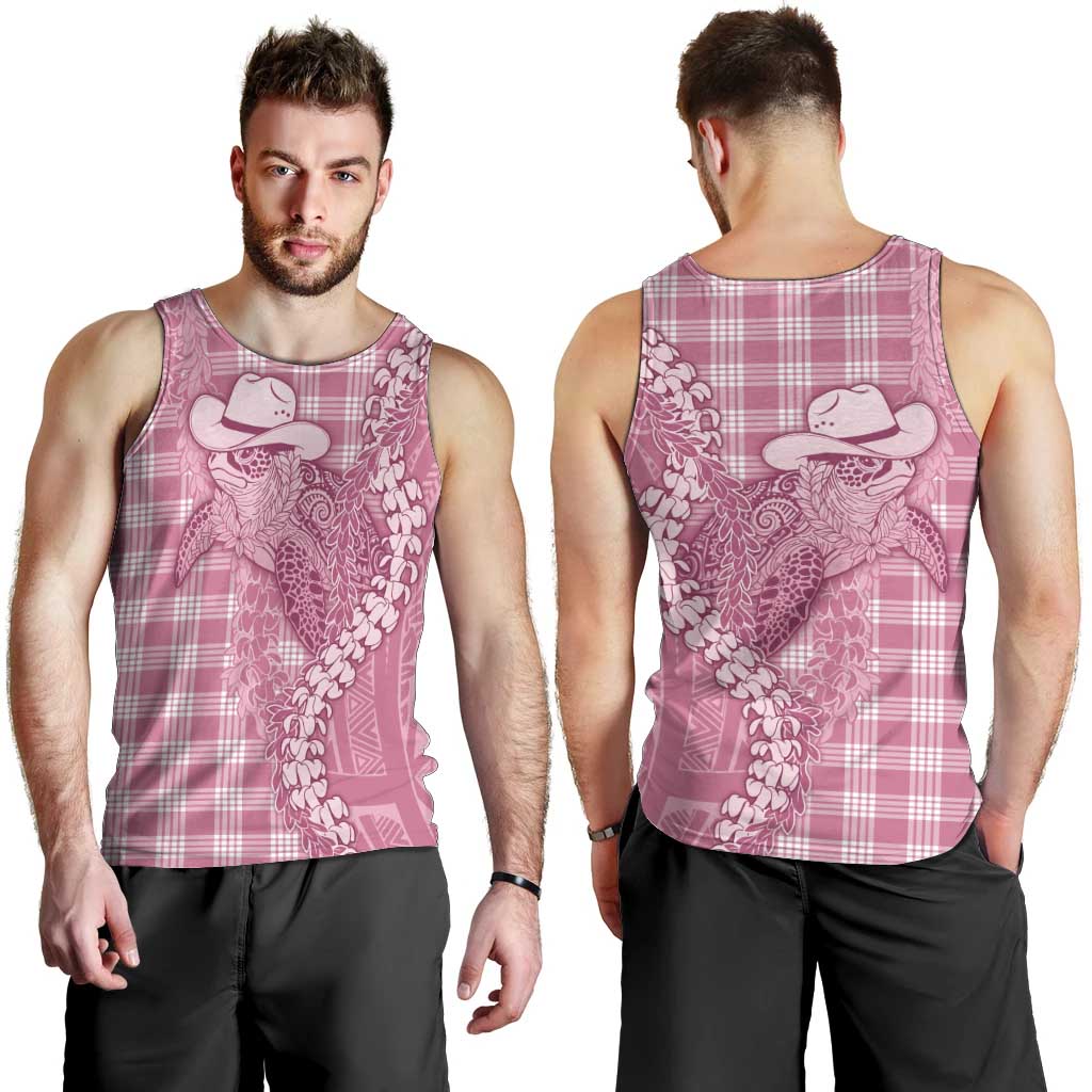 Pink Hawaii Palaka Cowboy Turtle Men Tank Top Hawaiian Paniolo Puakenikeni Maile Lei DT05 - Polynesian Pride