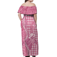 Pink Hawaii Palaka Cowboy Turtle Off Shoulder Maxi Dress Hawaiian Paniolo Puakenikeni Maile Lei DT05 - Polynesian Pride