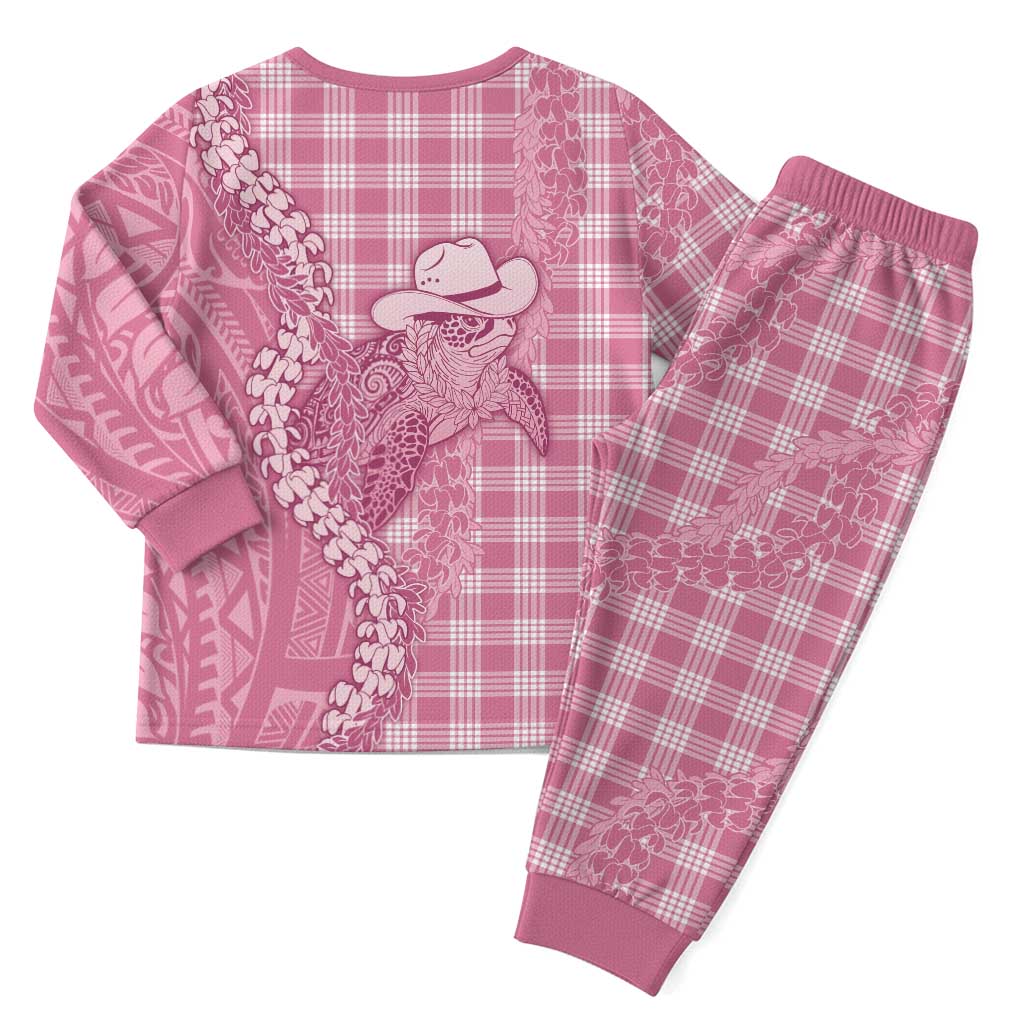 Pink Hawaii Palaka Cowboy Turtle Christmas Pajama Set Hawaiian Paniolo Puakenikeni Maile Lei DT05 - Polynesian Pride
