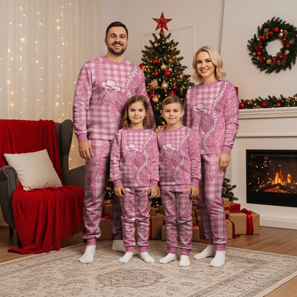 Pink Hawaii Palaka Cowboy Turtle Christmas Pajama Set Hawaiian Paniolo Puakenikeni Maile Lei DT05 - Polynesian Pride
