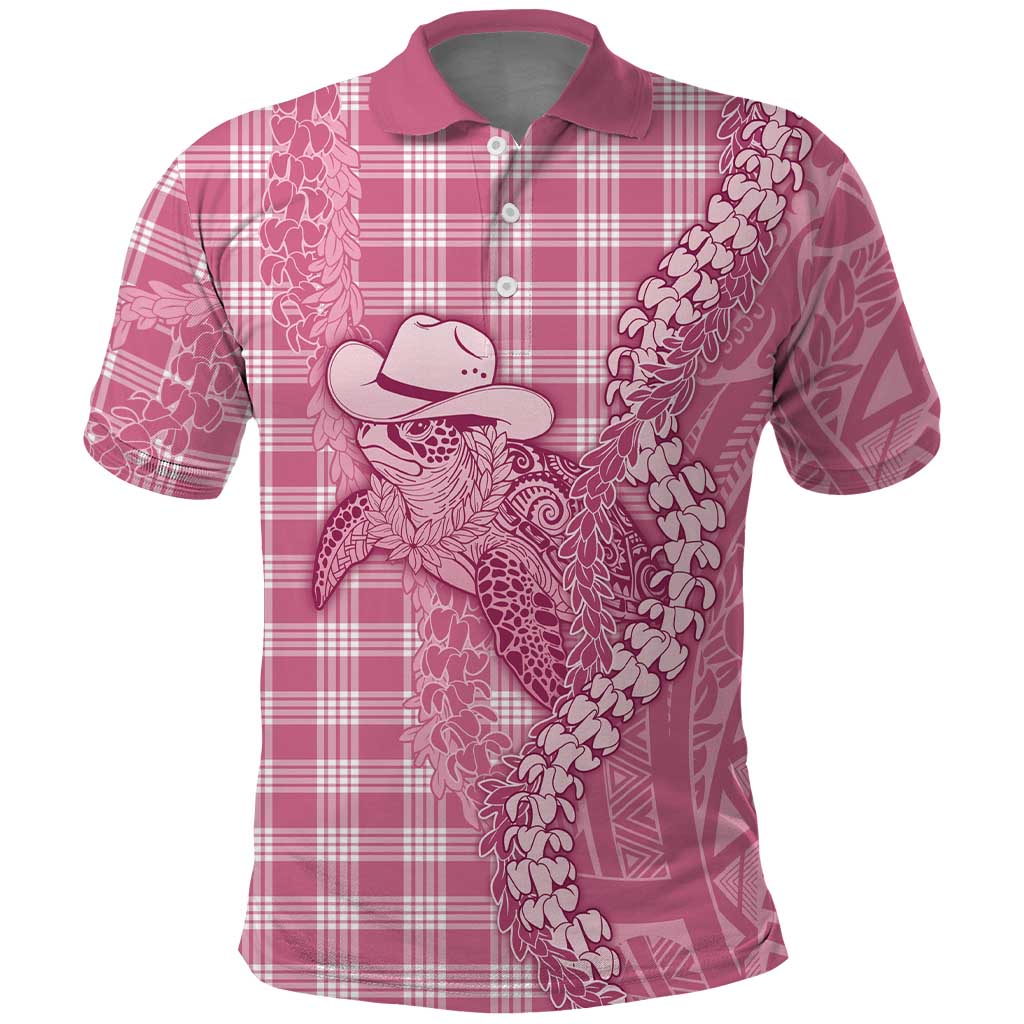 Pink Hawaii Palaka Cowboy Turtle Polo Shirt Hawaiian Paniolo Puakenikeni Maile Lei DT05 Pink - Polynesian Pride