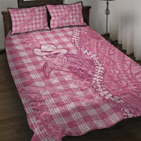 Pink Hawaii Palaka Cowboy Turtle Quilt Bed Set Hawaiian Paniolo Puakenikeni Maile Lei DT05 Pink - Polynesian Pride