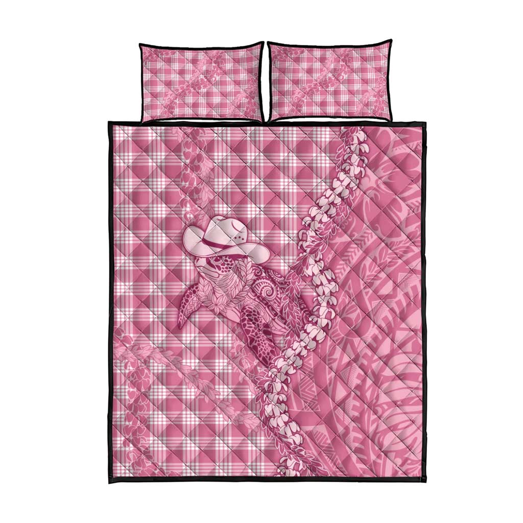 Pink Hawaii Palaka Cowboy Turtle Quilt Bed Set Hawaiian Paniolo Puakenikeni Maile Lei DT05 - Polynesian Pride
